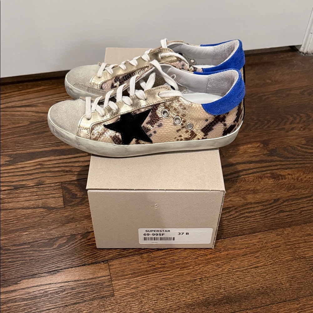 Golden Goose Superstar Sneakers in Gold and Blue